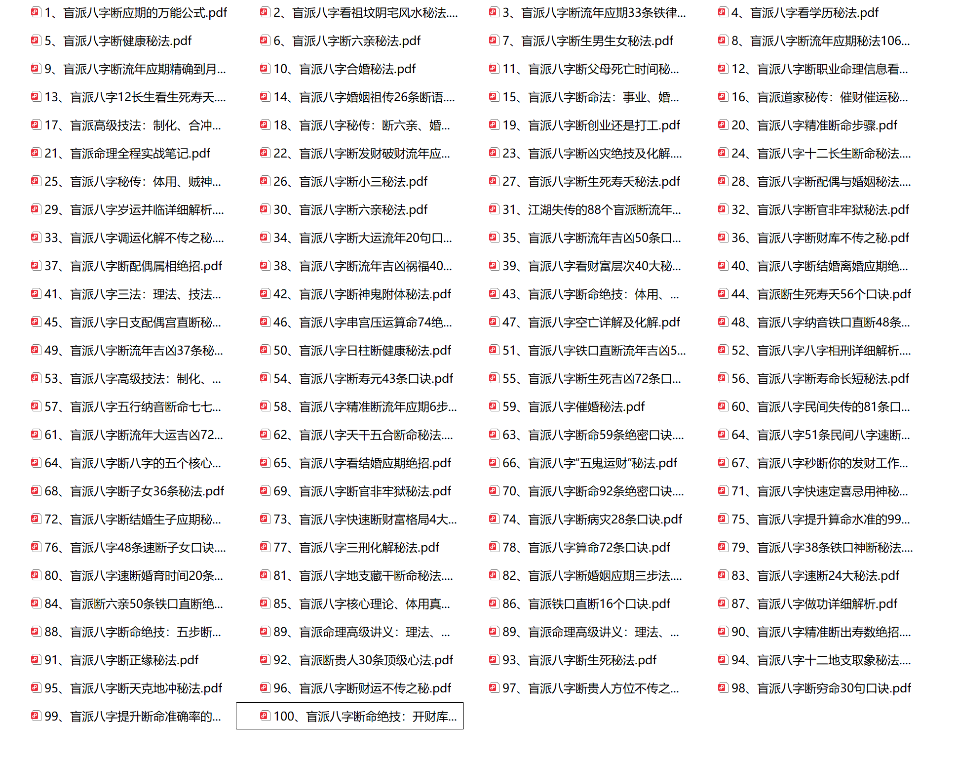 盲派八字断命绝技100套秘诀1400多页电子版